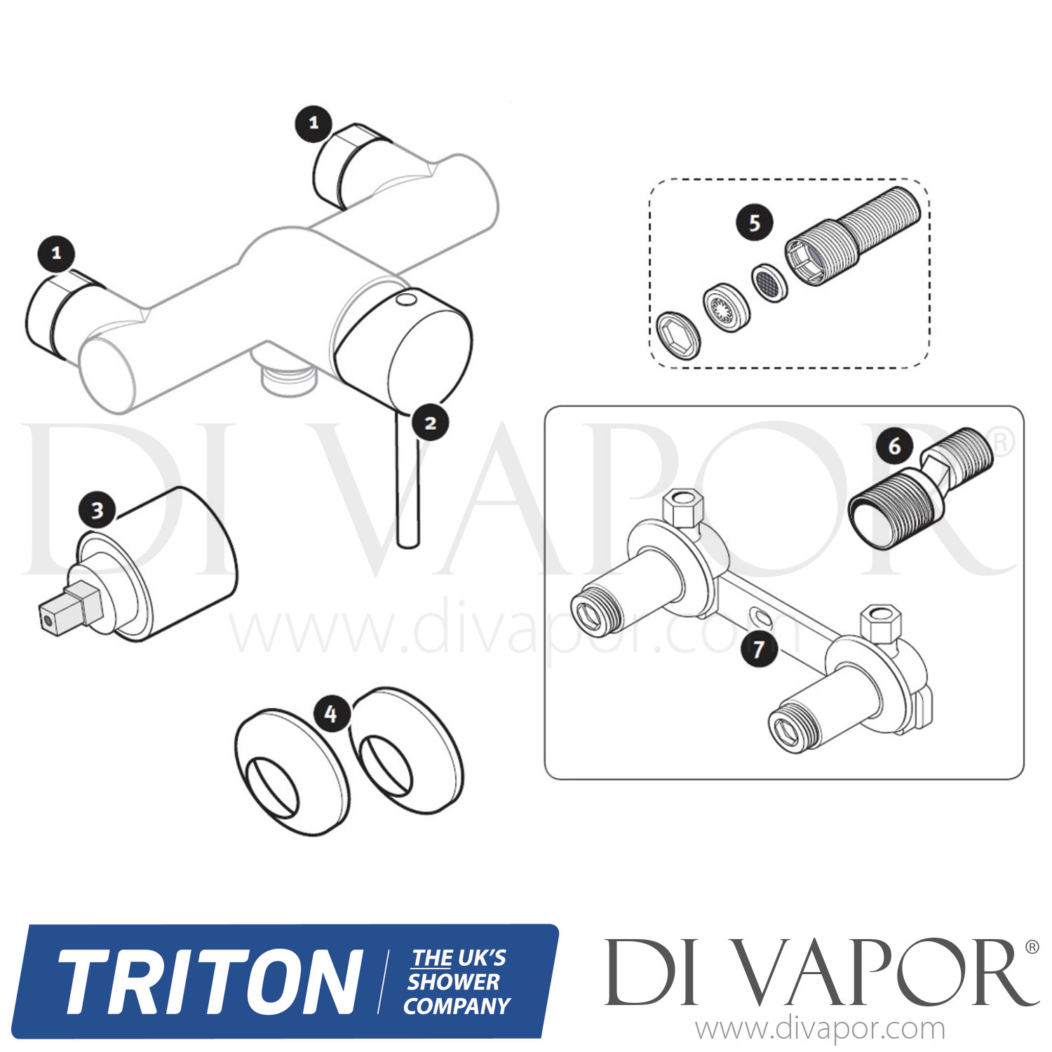 Triton Emino Exposed Bar Mixer Shower Spare Parts TR DV 456